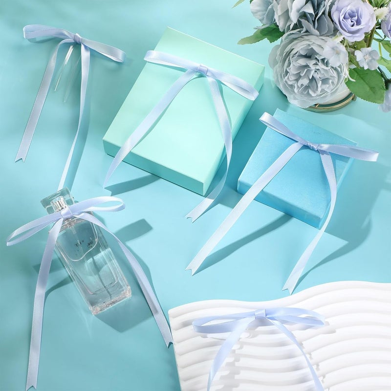 Riceshoot Store Light Blue 50 Pcs Stain Ribbon Bows 5x7 Inch Twist Tie Bows for Gift Wrapping Cake Treat Bags Craft DIY Gift Wedding Baby Shower Birthday Party Decorations - Image 3